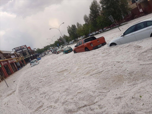 Cars stuck in the street after a massive hailstorm struck Bloemfontein on 20 October 2016.