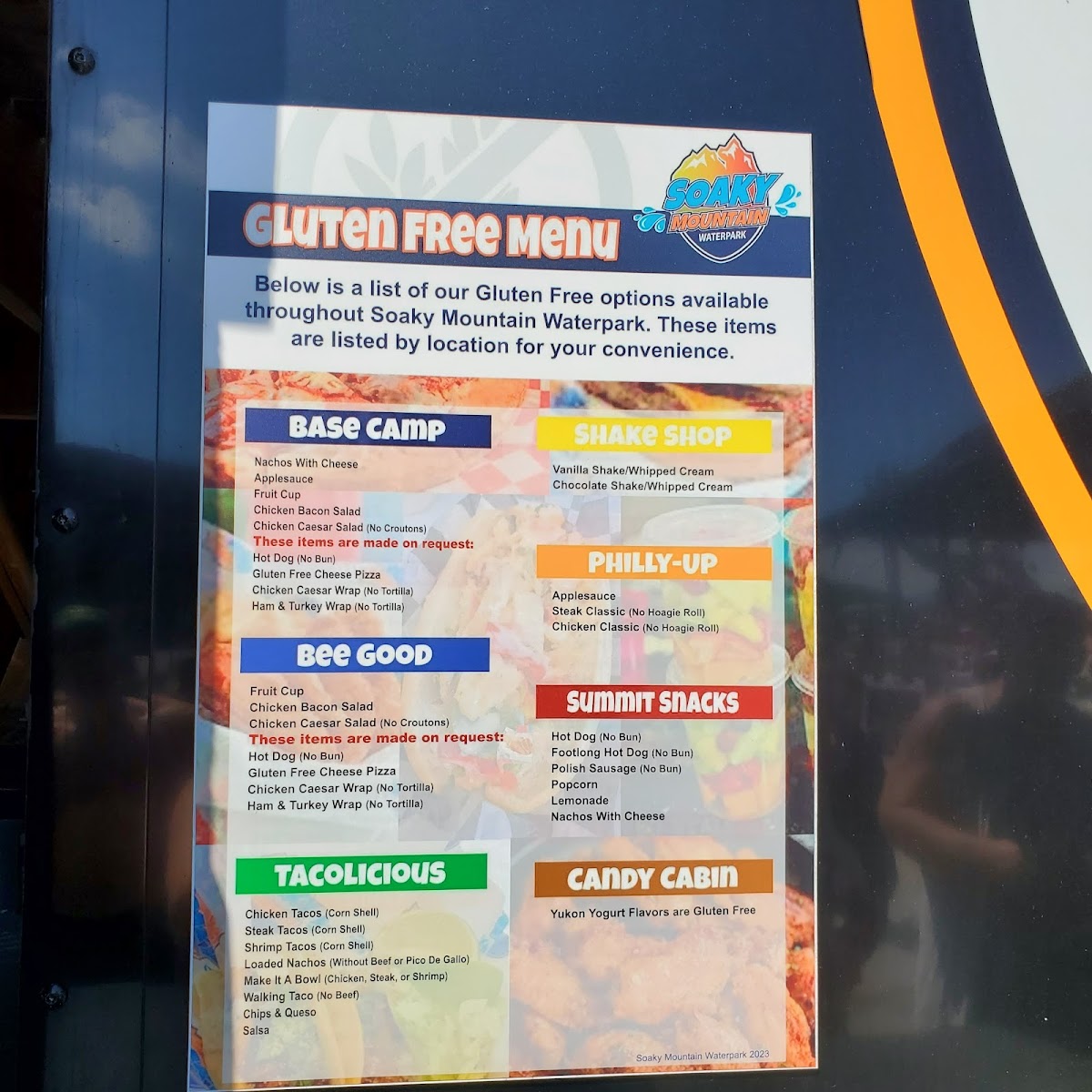 Soaky Mountain Waterpark gluten-free menu