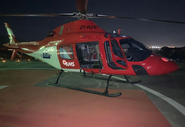 The SA Red Cross Air Mercy Service Agusta 119 helicopter after its engines were shut down on the roof of Paarl Hospital on February 19 2022.