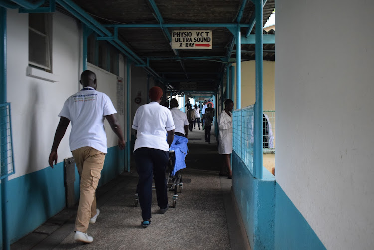 Medics at Homa Bay Teaching and Referral Hospital take the defiled girl for medical attention on November 14,2023