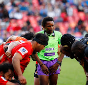 Referee Rasta Rasivhenge during the 2016 Super Rugby match between Southern Kings and Sunwolves at Nelson Mandela Bay Stadium on April 02, 2016 in Port Elizabeth, South Africa. 