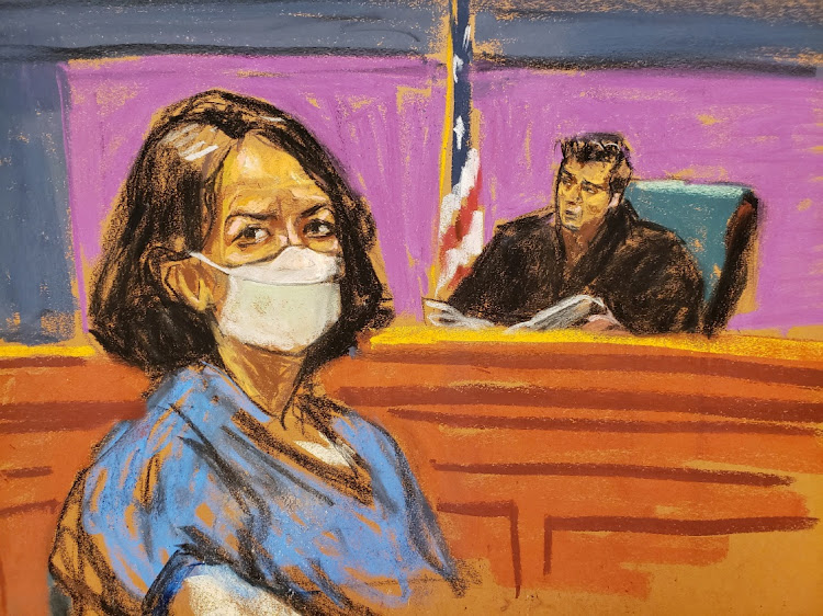 Jeffrey Epstein associate Ghislaine Maxwell listens to her sentencing from Judge Alison Nathan in a courtroom sketch in New York City, US June 28, 2022. Maxwell was convicted on December 29, 2021 on five of the six counts she faced for helping the late financier and convicted sex offender Jeffrey Epstein sexually abuse underage girls.