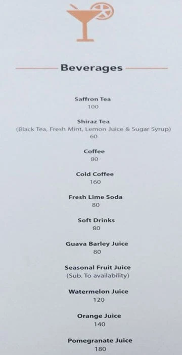 Shiraz Art Cafe menu 