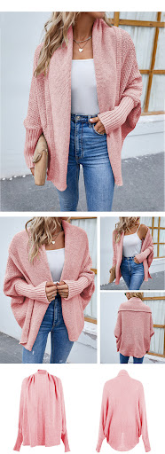 Title 8, New Loose Knitted Sweater Solid Color Bat Sleev...
