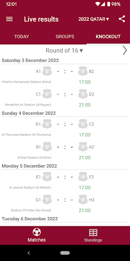 Screenshot Live Scores for World Cup 2022