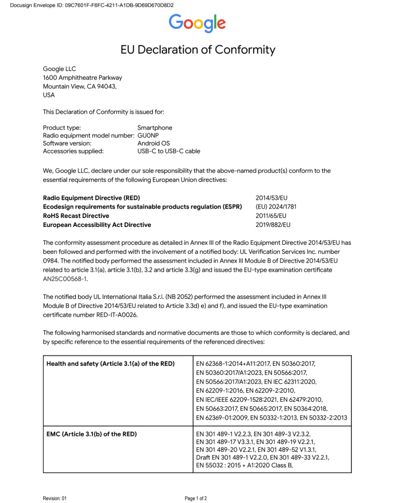 EU Declaration of Conformity page 1
