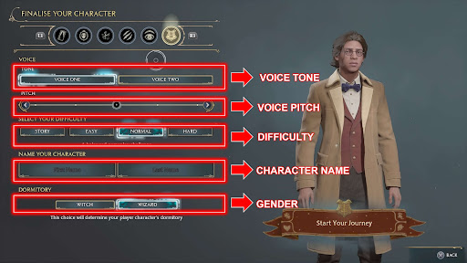 Selecting Gender, Voice, and Difficulty Level