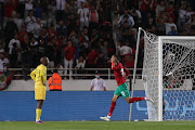 Youssef En-Nesyri of Morocco celebrates scoring the equaliser during the 2023 Africa Cup of Nations qualifier against SA at the Stade Prince Moulay Abdallah in Rabat, Morocco on 9 June 2022.