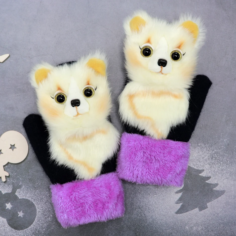Guantes de invierno para mujer con diseño de animales de dibujos animados de felpa, suaves y cálidos para mantener tus manos protegidas y abrigadas.