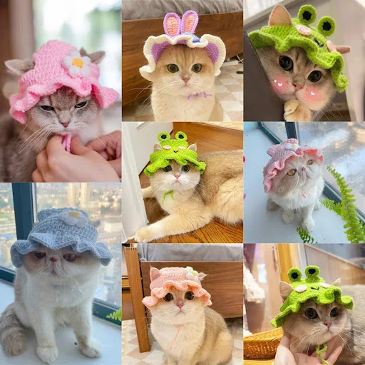 Cute Cat Hat Funny Pets Party Cosplay Headwear Hand-made Knitting Puppy Caps Elastic Dog Kitten Hat Decoration