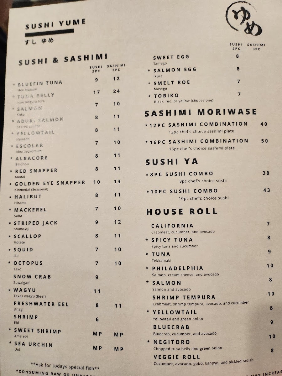 Menu with descriptions