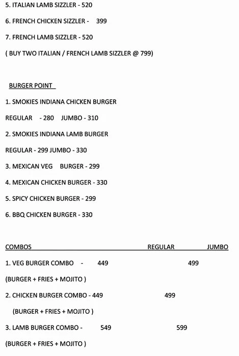 Smokie Brownie menu 