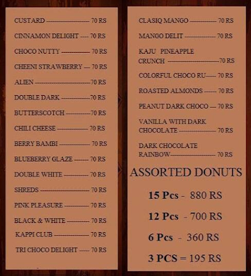 Donut Corner The Mocktail House Wraps & Bits Waffle Shop Chocolate Hut Basundi Corner menu 