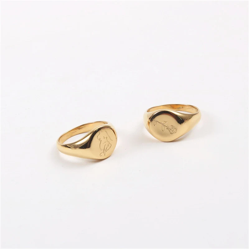 Title 3, Gold Plated Titanium Steel Signet Ring, Classic...