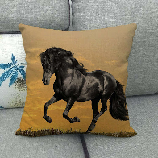 Title 1, Flax digital printed horse pattern pillowcase f...
