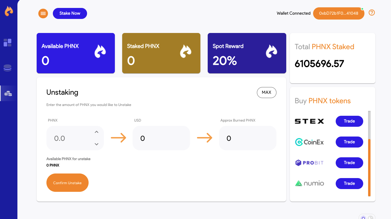 Earn High Interest for Staking PHNX Tokens