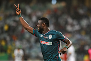 AmaZulu FC striker Junior Dion celebrates the second goal during the Carling Knockout, quarterfinal match against Golden Arrows at Moses Mabhida Stadium on November 04, 2023.