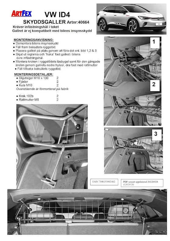 Artfex Hundgaller VW ID4 (Krver infstningshl i taket)