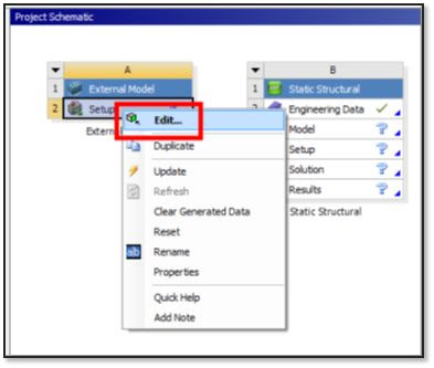 ANSYS - Редактирование данных ячейки Setup блока External Model