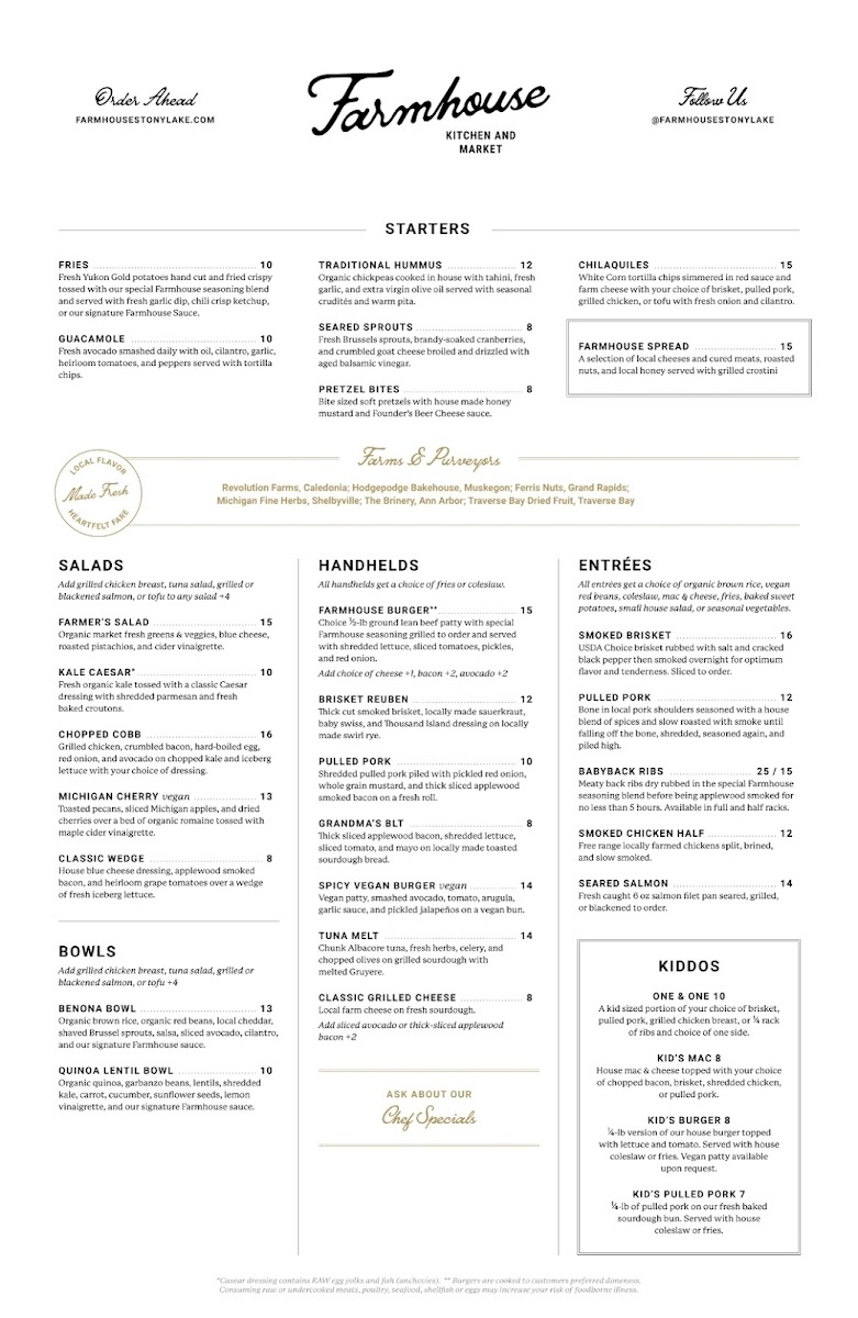 Farmhouse Kitchen & Market gluten-free menu