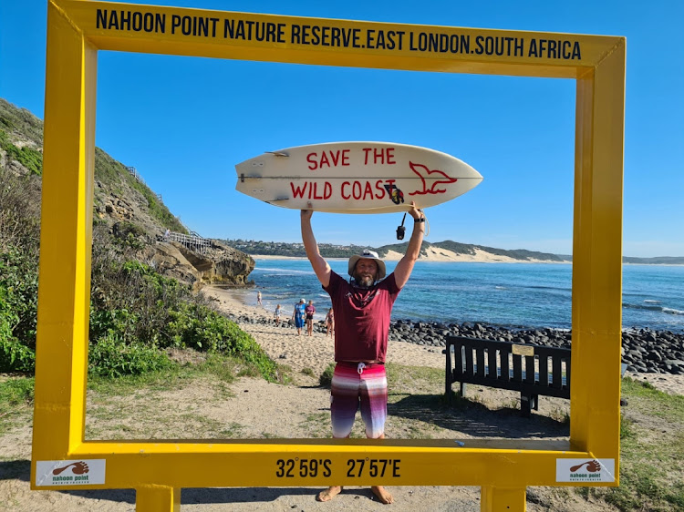 Dean Knox protests against Shell's seismic exploration of the Eastern Cape's Wild Coast.