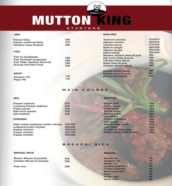 Mutton King menu 