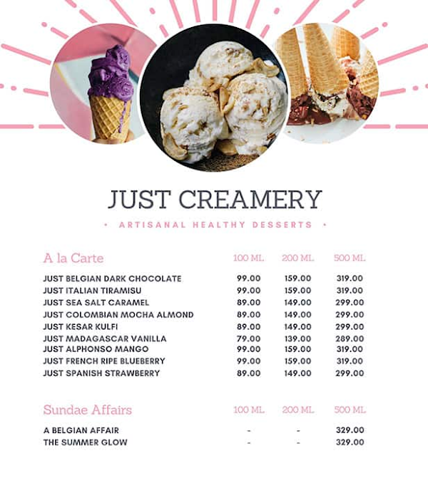 Just Creamery - Healthy Ice Cream menu 