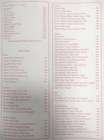 Sai Raj menu 