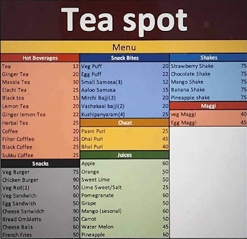 Tea Spot menu 