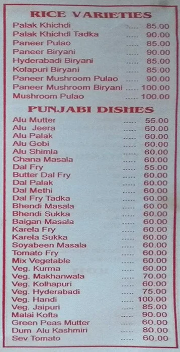 Hotel Anand Bhavan menu 