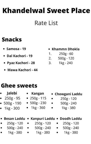 Khandelwal Sweets menu 