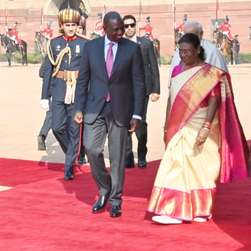 President William Ruto received by Indian President Droupadi Murmu during a visit to her official residence of on December 5, 2023.