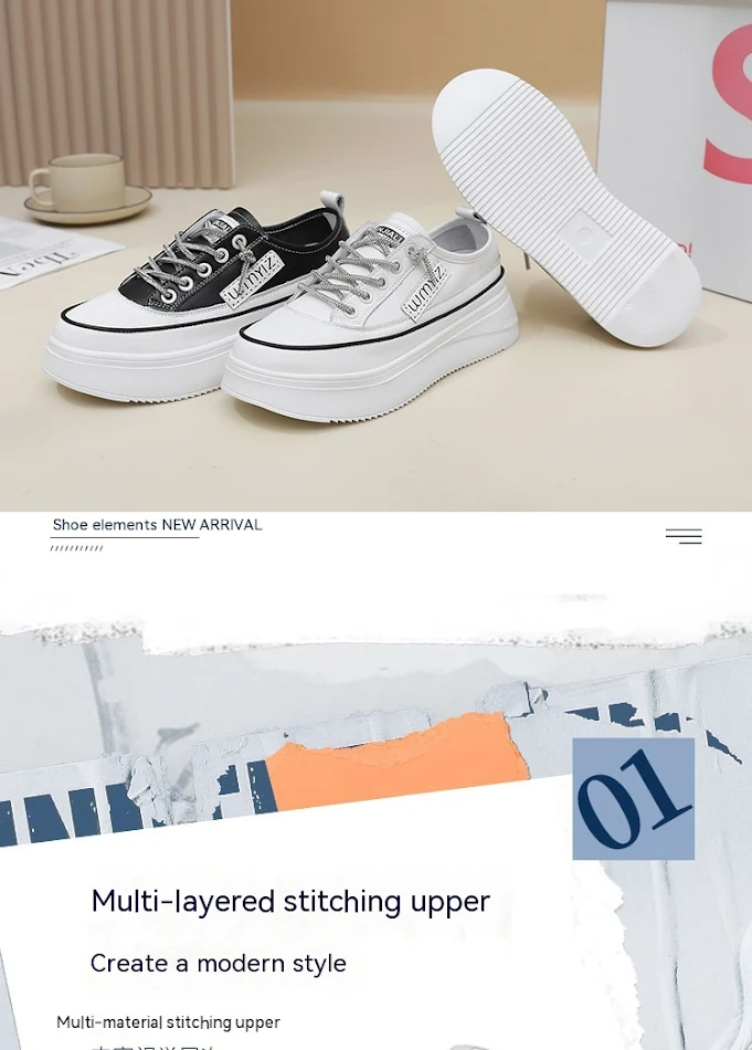 Chaussures Blanches en Cuir, Semelle Épaisse et Filet Transparent, Escarpins Décontractés. Polyvalentes et confortables, parfaites pour un look tendance et élégant.