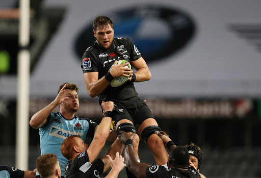 Ruan Botha of the Cell C Sharks during the Super Rugby match between the Cell C Sharks and Waratahs at Growthpoint Kings Park on March 11, 2017 in Durban, South Africa.