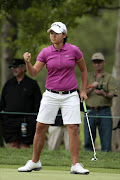 Yani Tseng of Taiwan tees celebrates a birdie on the third hole during the final round of the LPGA Golf Championship in Pittsford, New York June 26, 2011