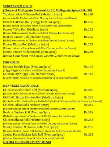 Wraps & Rolls menu 