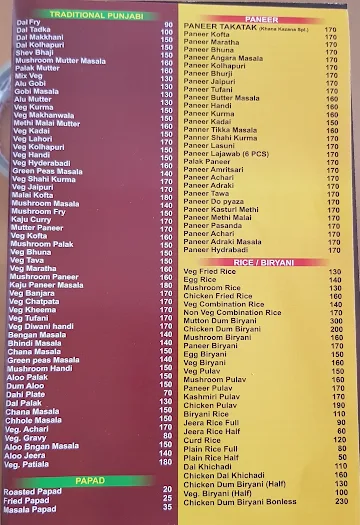 Khana Khazana menu 