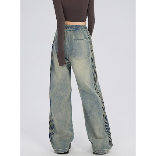Title 5, Side Wrinkle Design Elastic Waist Jeans — Comfo...
