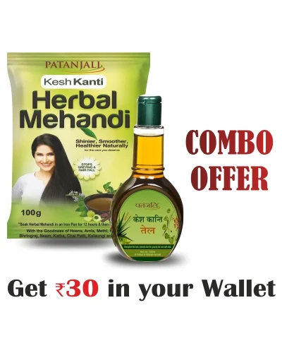 Patanjali Kesh Kanti Combo- Kesh Kanti Herbal Mehandi- 100 Gm+Kesh Kanti Hair Oil 300Ml- Rs 30 Off - 400 gm