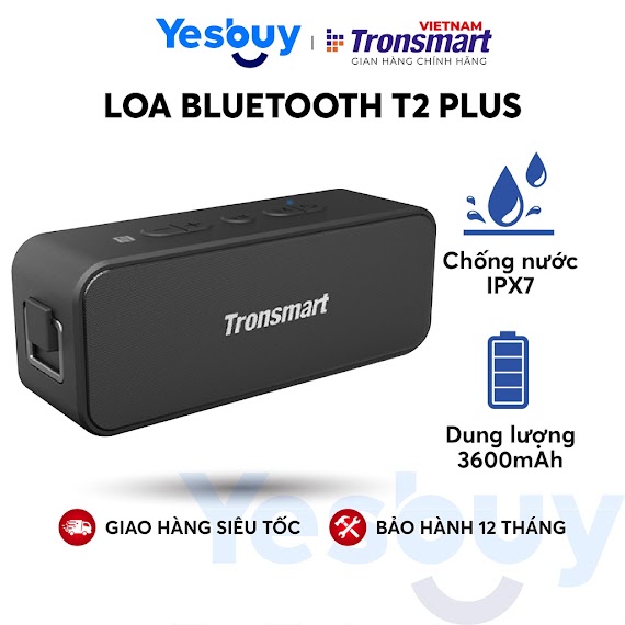 Loa Bluetooth 5.0 Tronsmart T2 Plus - Chống Thấm Nước Ipx7 - Công Suất 20W, Chơi Nhạc Lên Tới 24 Giờ - Hàng Chính Hãng
