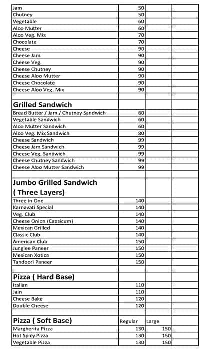 Karnavati Snacks menu 