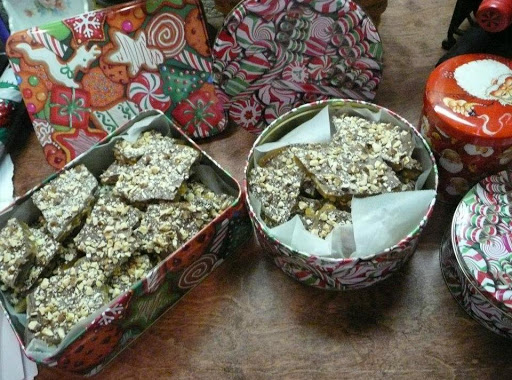 This is the easiest English Toffee to make! Basic ingredients, too.  One batch will fill several Christmas tins, depending on which sizes you choose.  This English Toffee is my favorite next to that sold at Disneyland!