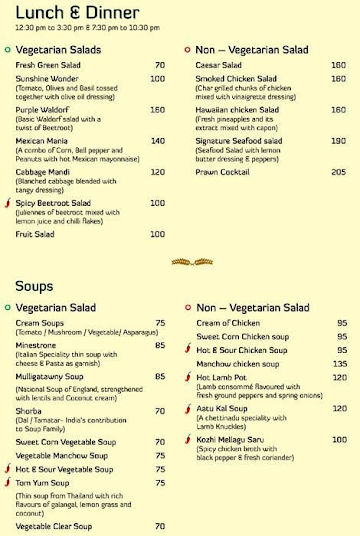 Signature Club Resort menu 