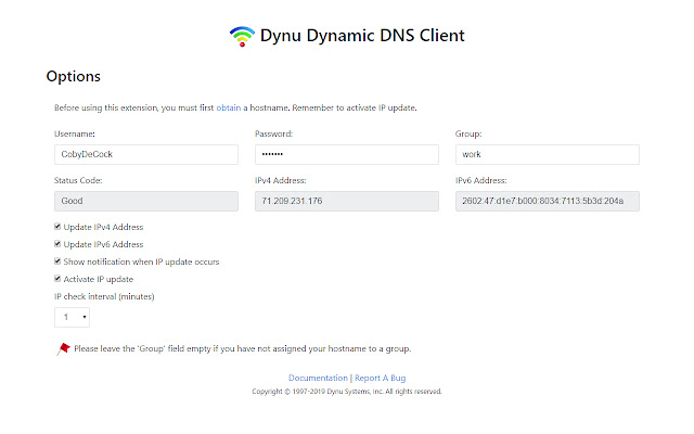 Dynu Dynamic DNS Client chrome extension