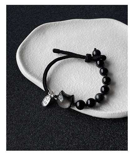 Title 2, Natural Obsidian Bracelet Xingshi Braided Rope ...