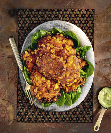 Chakalaka corn latkes (fritters).