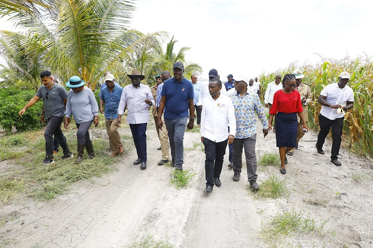 President William Ruto with other leaders during an extensive tour of Galana/Kulalu National Food Security Project on January 3, 2023.