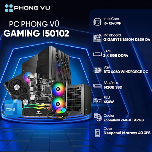 PC PV Gaming I50102 (Intel Core i5-12400F/2x8GB/512GB SSD/Nvidia GeForce RTX 4060/Free DOS)