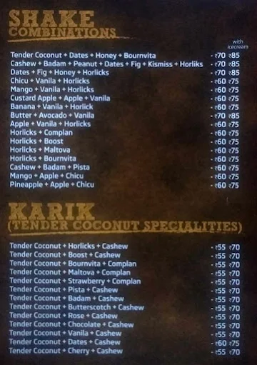 Juice Hut menu 