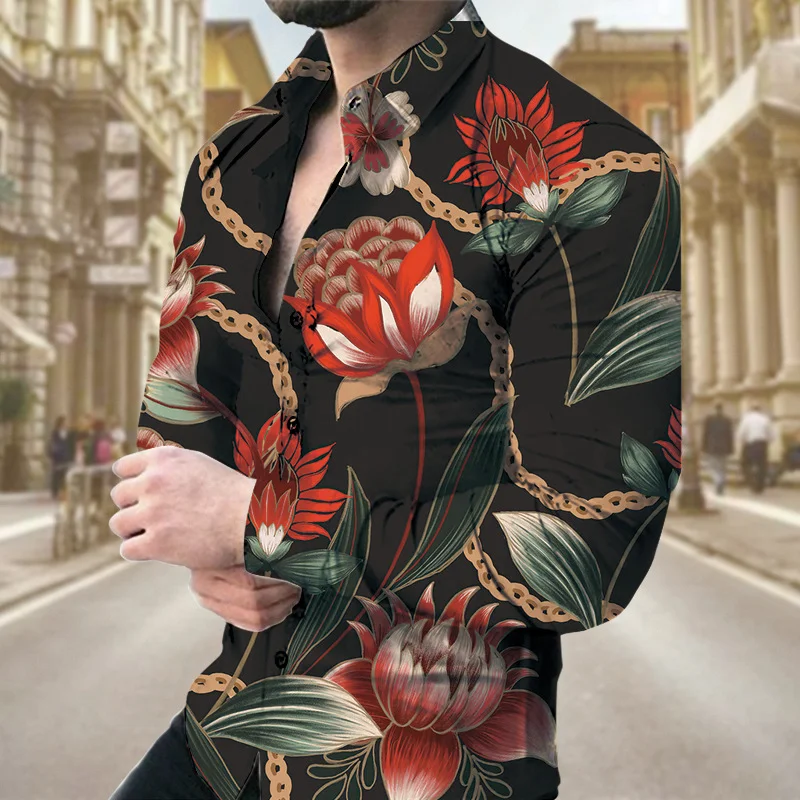 Chemise homme à manches longues avec imprimé décontracté, parfaite pour un usage quotidien. Confort et style pour un look tendance.